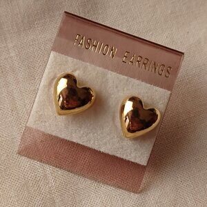 Vintage Gold Tone Puffy Heart Earrings